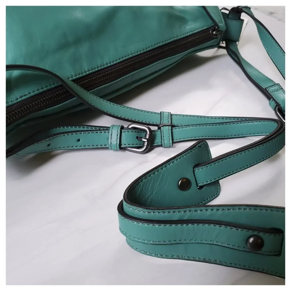 NWT Kooba Leroy Leather Cross Body Bag in Sea Glass blue teal - Picture 10 of 16